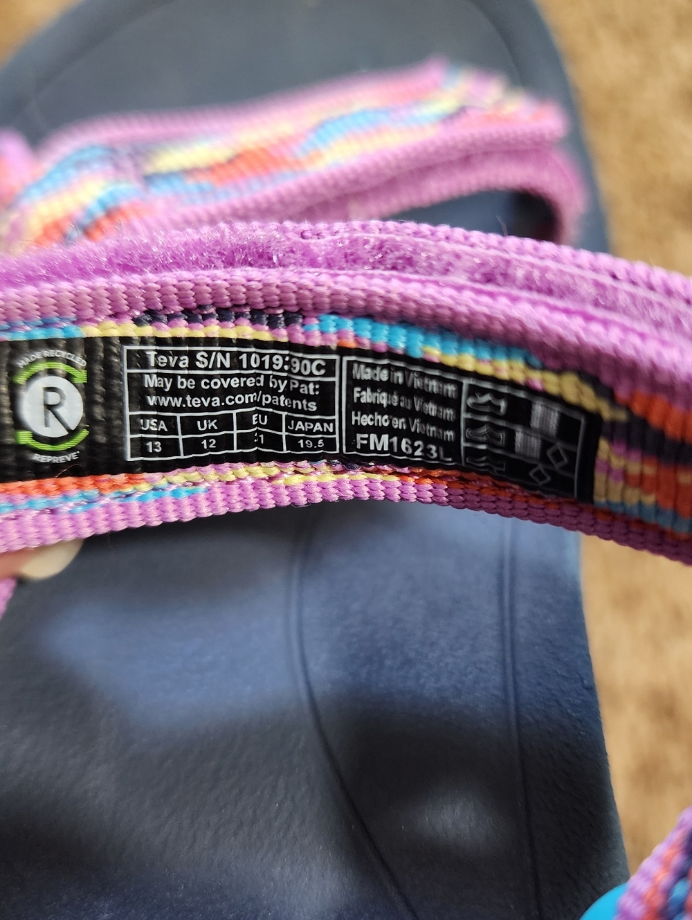 Girl Teva Hurricane Sandals Blue Purple Size 13 Walking Shoe - Picture 9 of 9